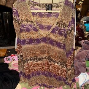 Mixit Purple and Brown Patterned Blouse